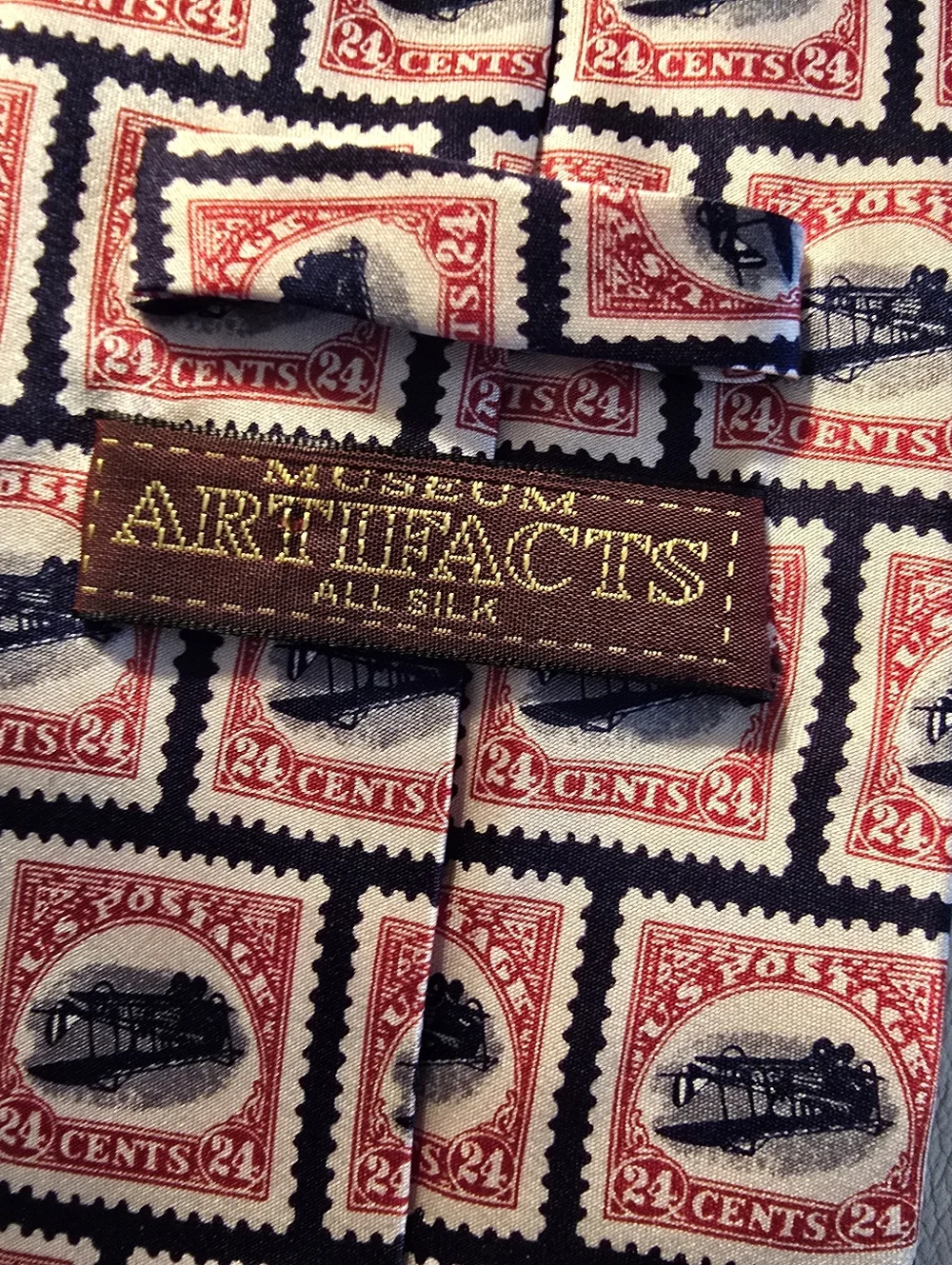 Museum Artifacts 1918 24 Cent Inverted Jenny Postage Airplane Stamp Silk Necktie